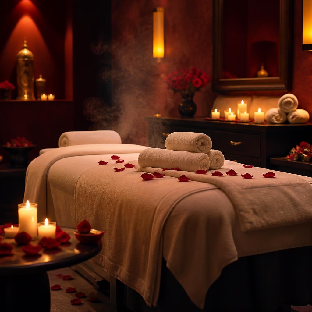 Candlelit luxury spa massage room in Gurgaon